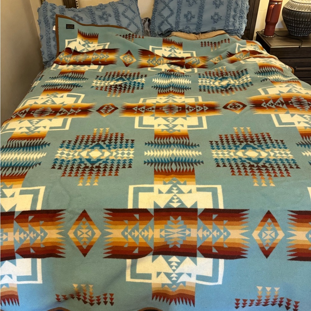 Pendleton Teal and Rust Geometric Blanket- Aqua Harding Chief Joseph